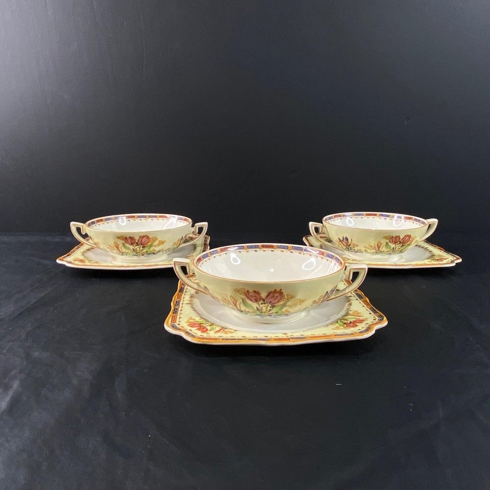 Crown Ducal Tulip Flat Cream Soup Bowl Sets / 3